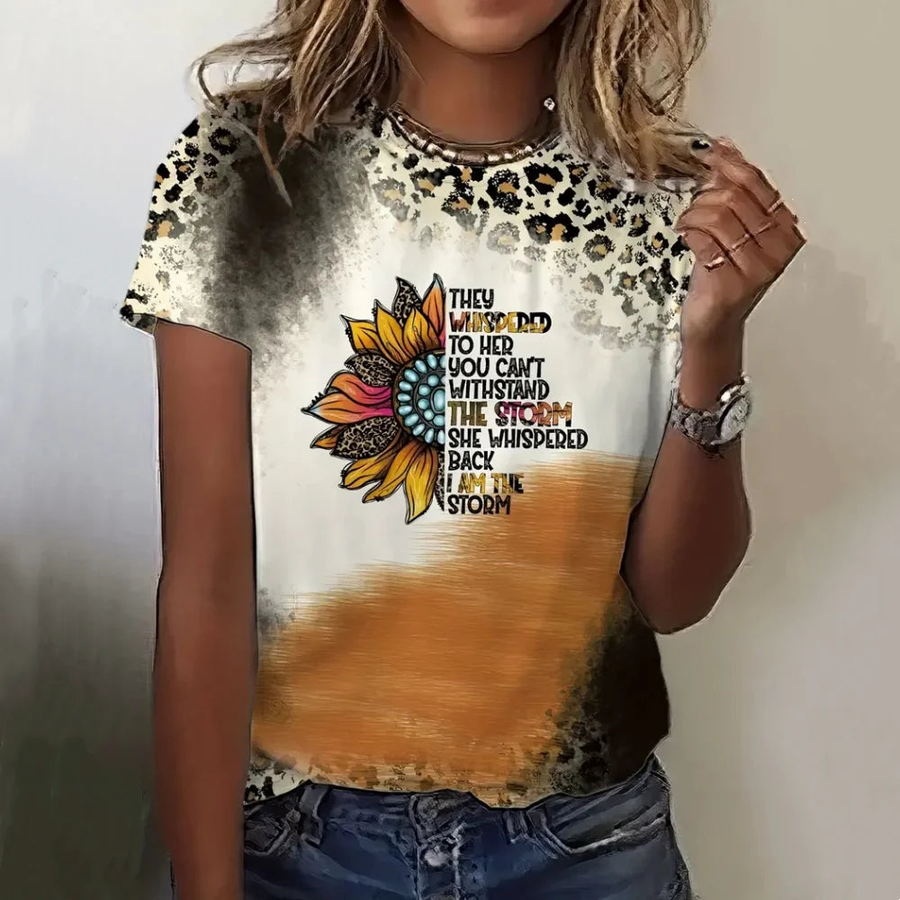 2024 New Style T-Shirt for Women Leopard Print Heart Print Female Oversized T-Shirt Summer Women Clothing Short Sleeve Fashion