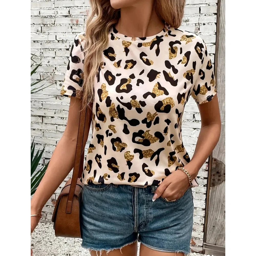 2024 New Style T-Shirt for Women Leopard Print Heart Print Female Oversized T-Shirt Summer Women Clothing Short Sleeve Fashion