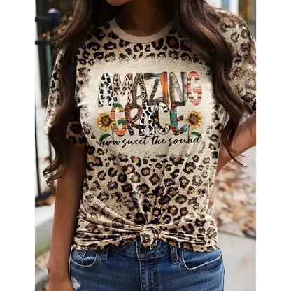 2024 New Style T-Shirt for Women Leopard Print Heart Print Female Oversized T-Shirt Summer Women Clothing Short Sleeve Fashion